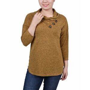 NY Collection Petite 3/4 Sleeve Crossover Cowl Neck Top